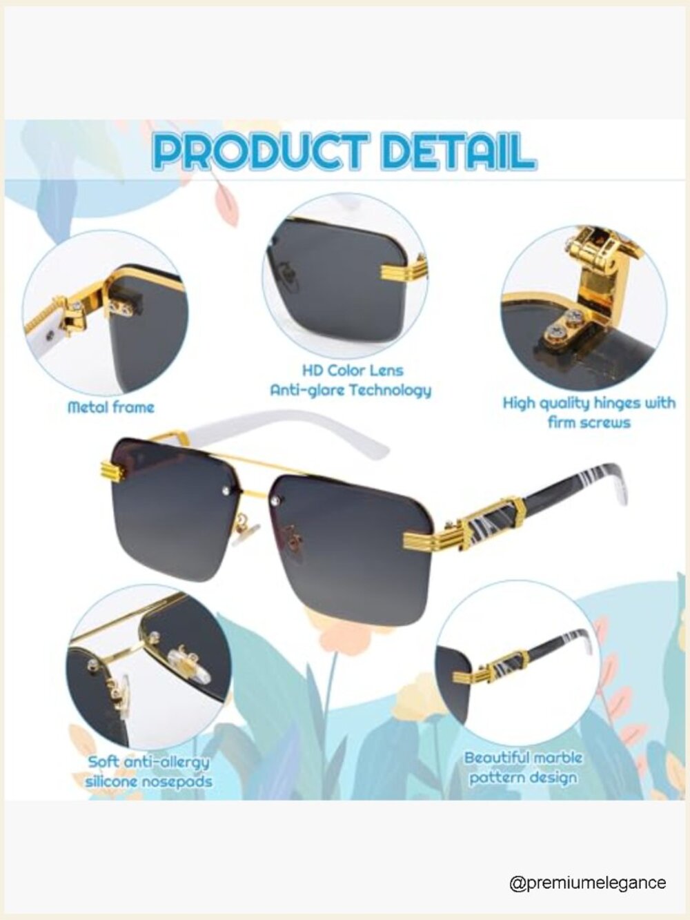 5 Pairs Rimless Rectangle Sunglasses for Men Women Retro Frameless UV400 - Picture 3 of 7